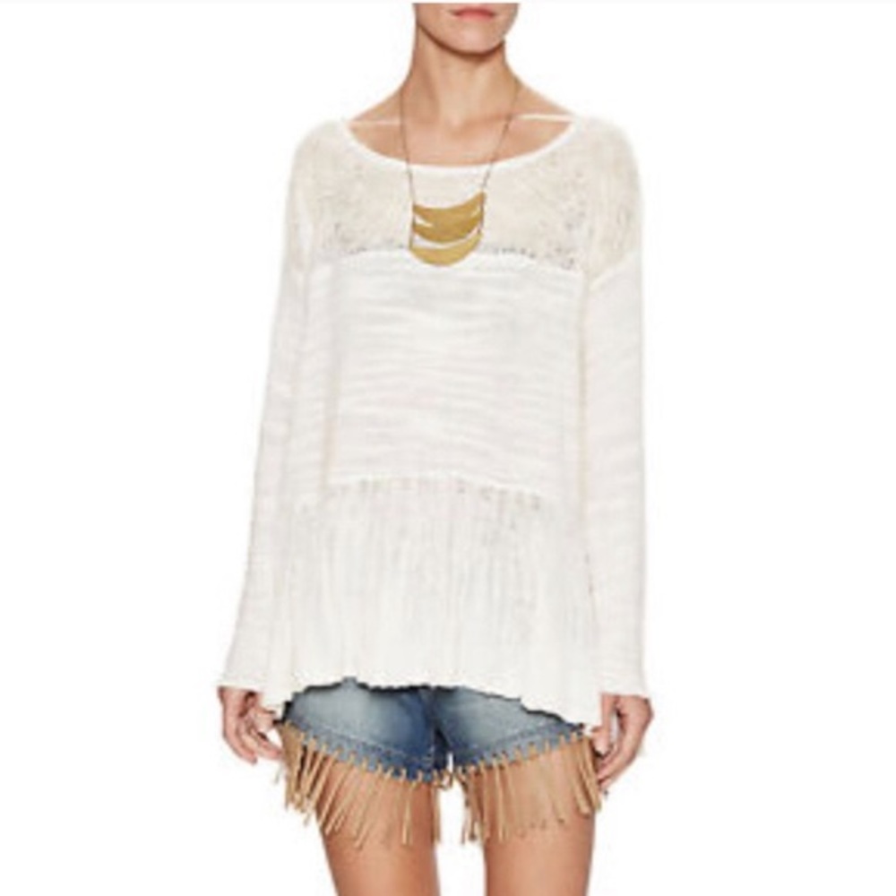 Free People Ivory Cream Kristobel Lace Sweater